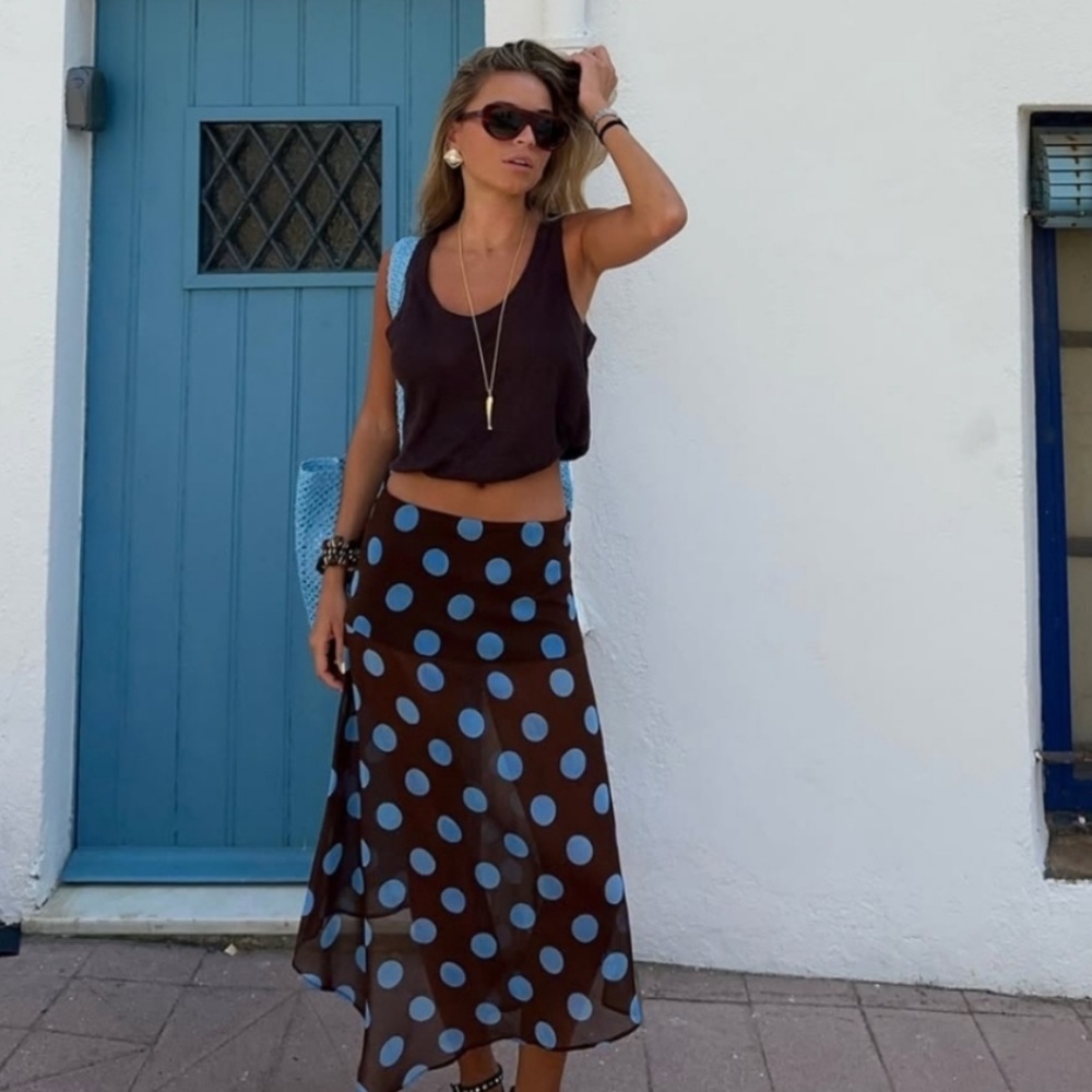 Sold Out Zara Brown & Blue Polka Dot Skirt